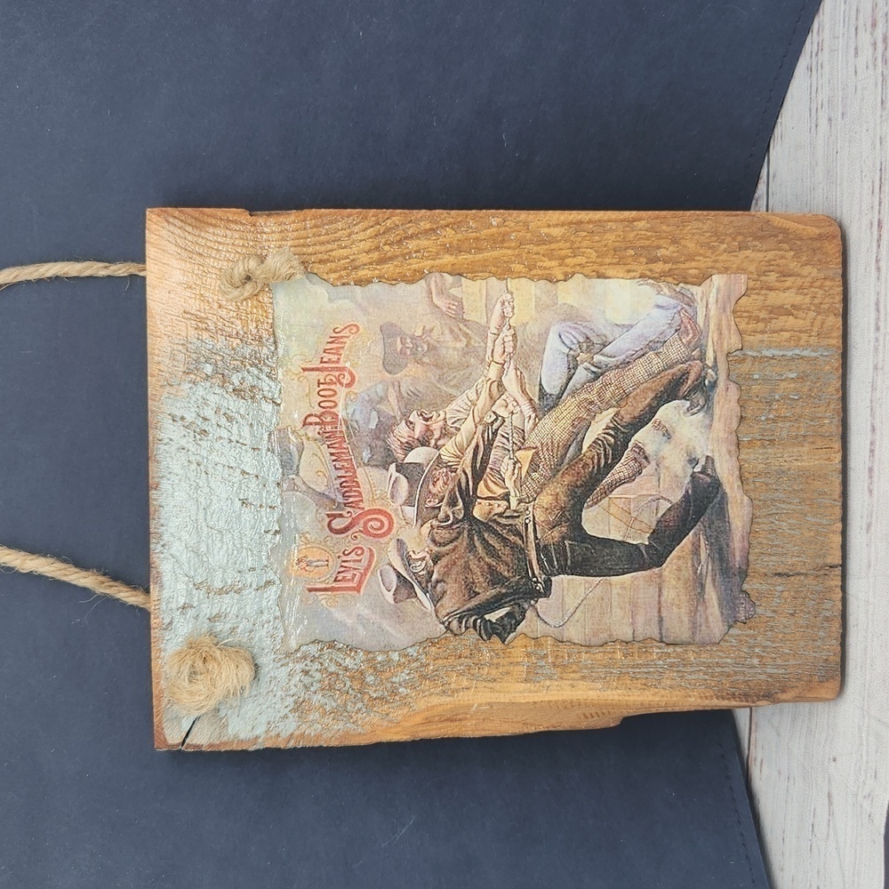Vintage Levi's Saddleman Boot Jeans Print on Wood‎ Sign Wall Decor